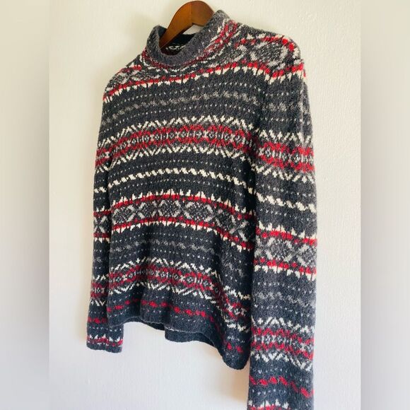 Neve Fair Isle Nordic print Wool blend Cozy Sweater Mock neck Size Medium - Picture 2 of 7